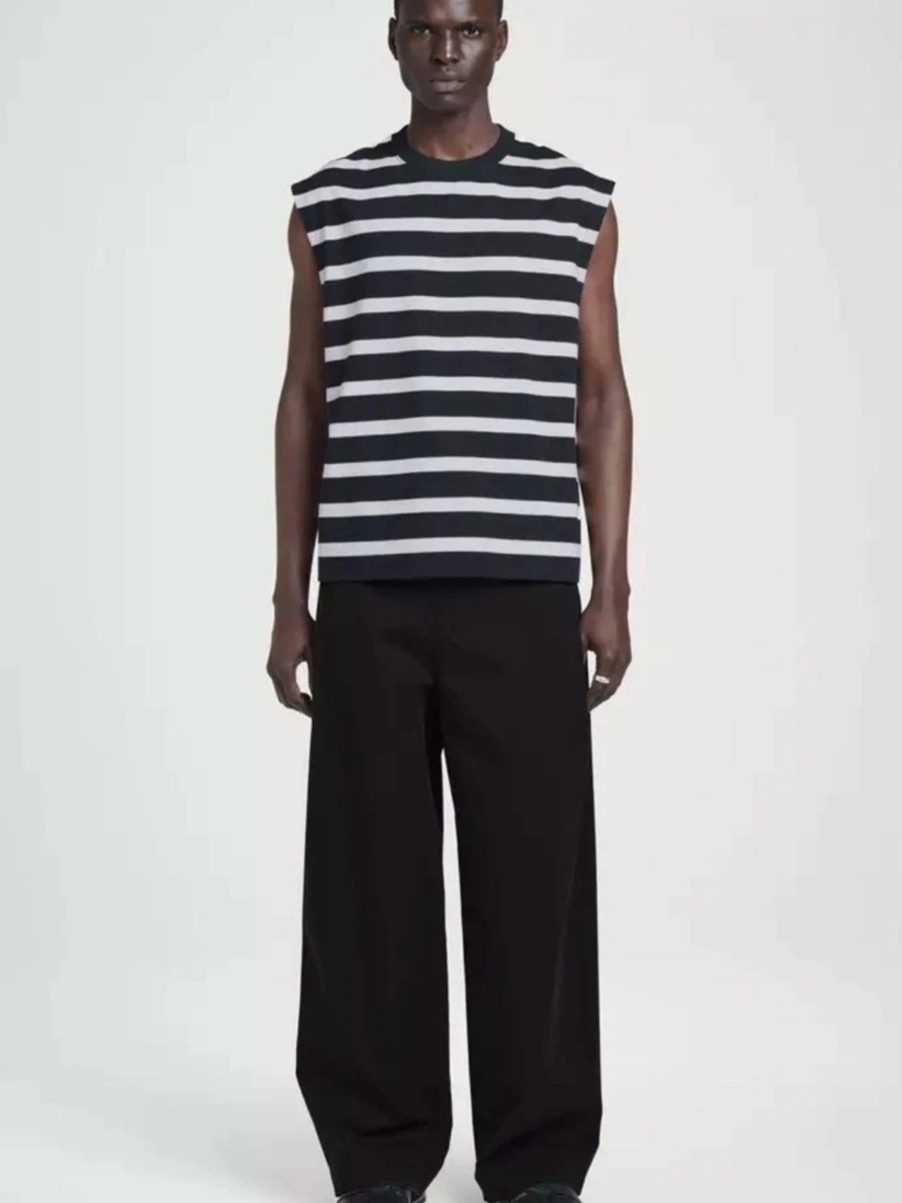 COS Relaxed Cotton-Crepe Tank Top In Navy White Stripe Size: Large - Picture 7 of 13